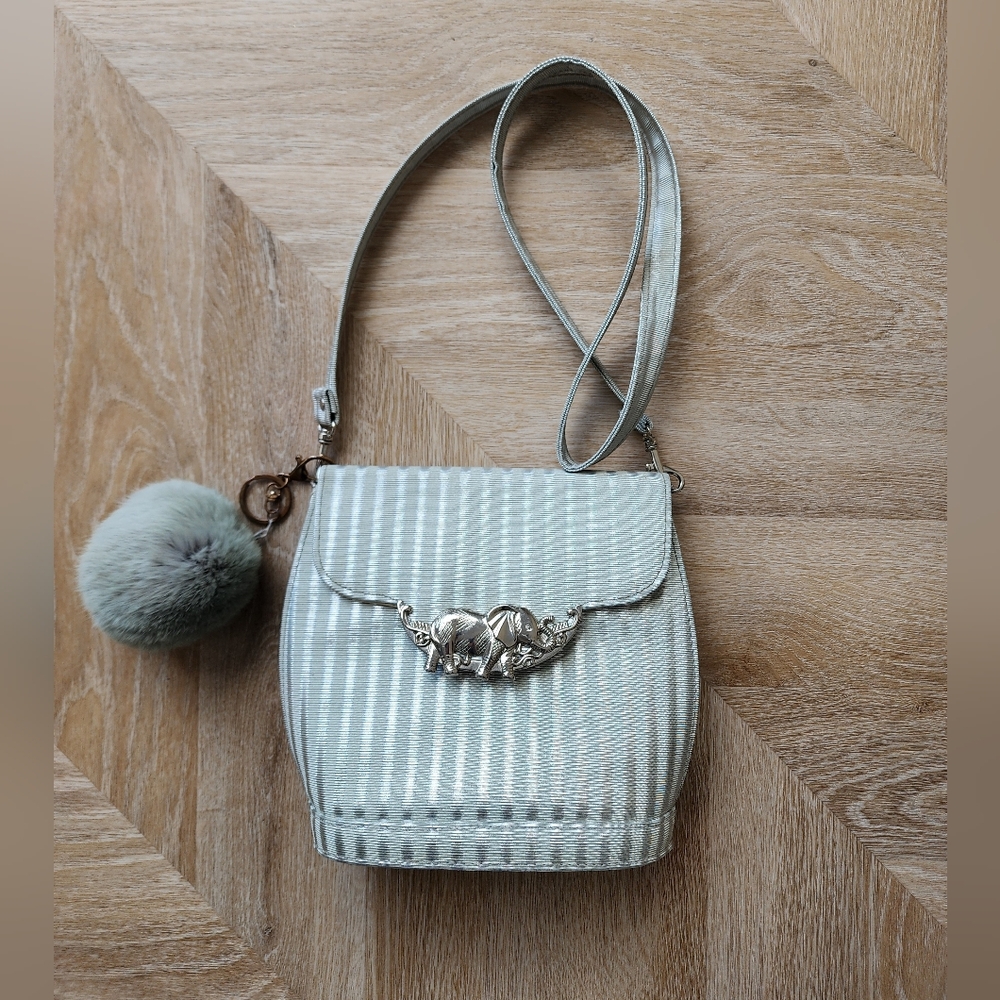 Beautiful Tango Silver Purse With Real Fur Pom Pom